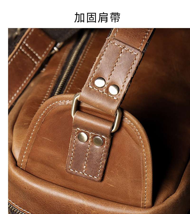 復古新款男士瘋馬牛皮胸包 戶外運動大容量斜挎包 真皮男包 歐美真皮背包 真皮包包