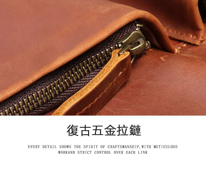 復古時尚款男士手提包 真皮商務電腦包公事包 瘋馬皮手工單肩斜跨包 大容量公文包 真皮包包