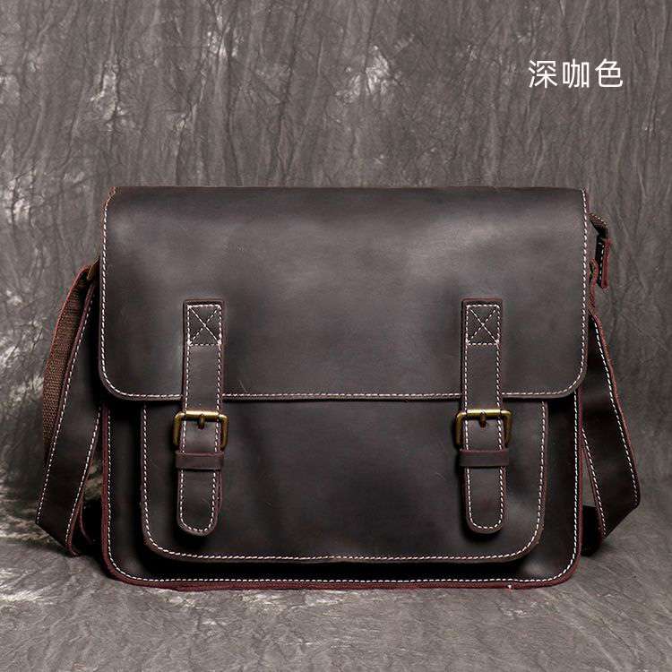 新款男士郵差包 頭層牛皮單肩包 英倫復古斜挎包 牛皮大容量斜背包休閒包包 真皮包包