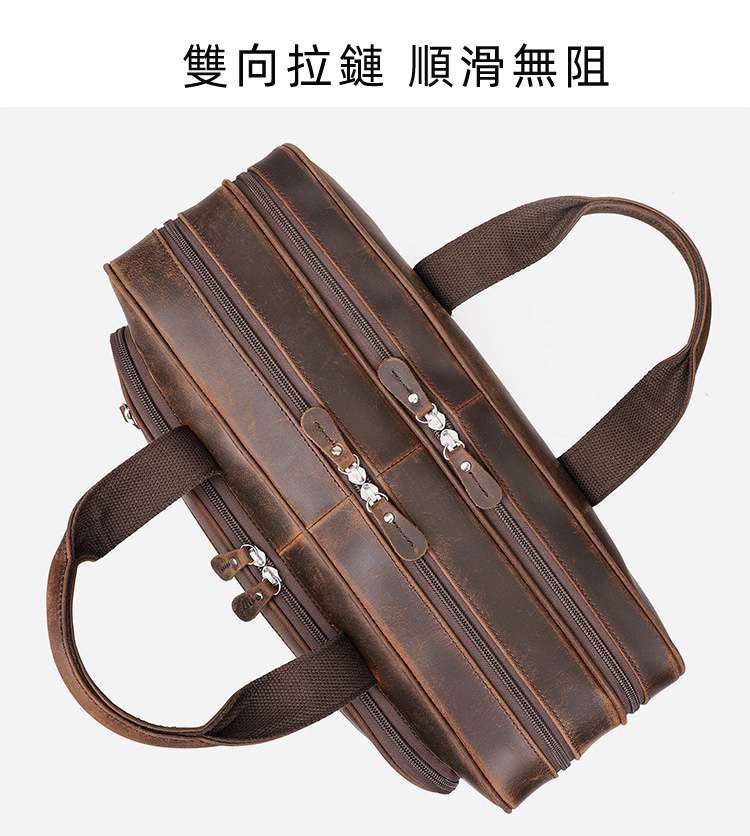 復古17吋電腦包 大容量旅行包 真皮男士公文包 頭層瘋馬皮手提包 單肩斜跨商務筆電包手袋 包包
