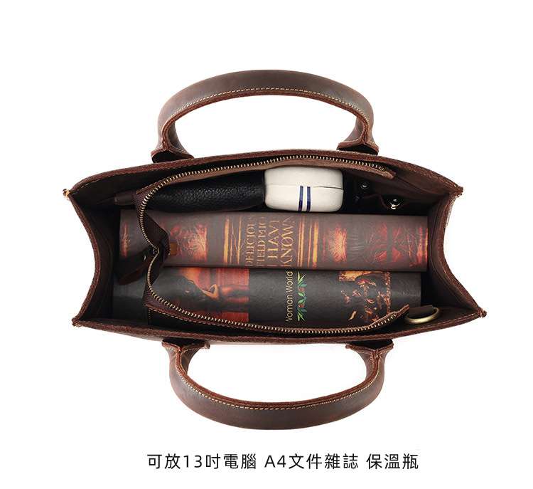 歐美復古瘋馬皮手提包 商務真皮男包 頭層牛皮托特包 通勤男士單肩包斜挎包 男款斜背包 真皮包包