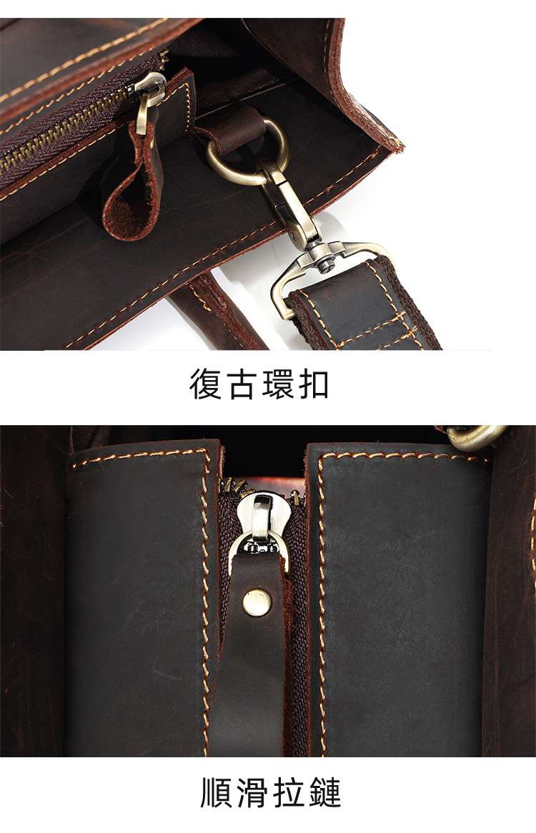 歐美復古瘋馬皮手提包 商務真皮男包 頭層牛皮托特包 通勤男士單肩包斜挎包 男款斜背包 真皮包包