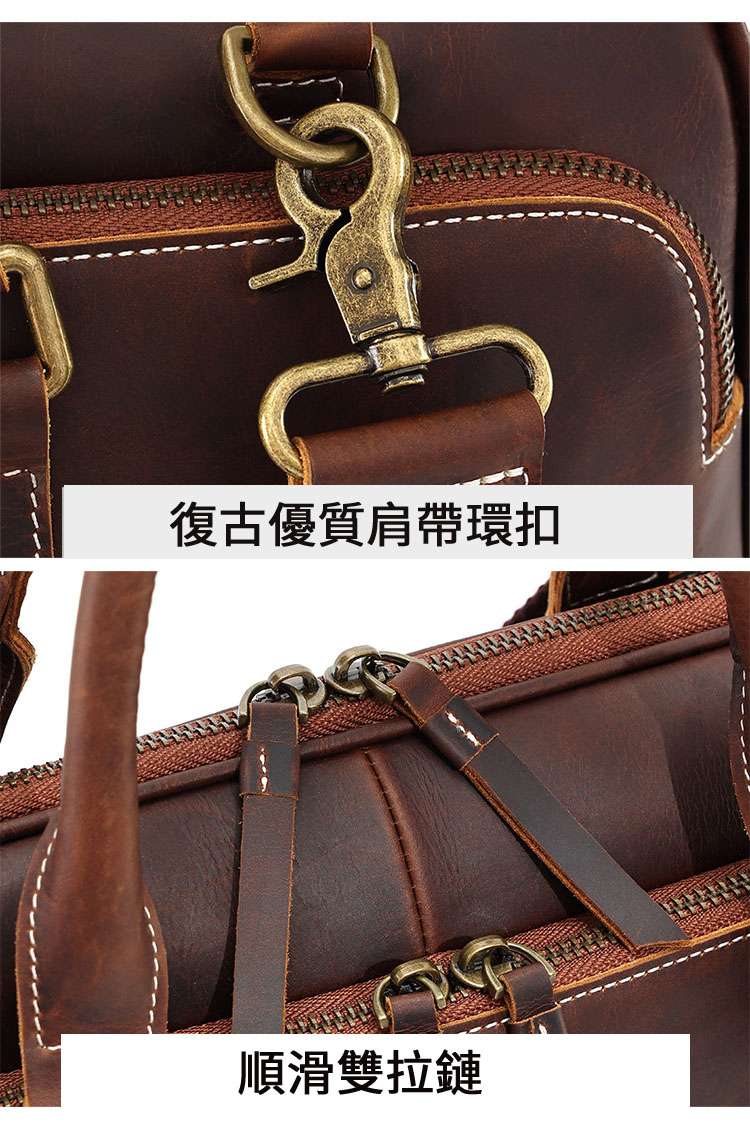 瘋馬皮男士公事包 多功能復古單肩背包 商務真皮手提包 頭層牛皮男包 新款斜背包公文包 真皮包包