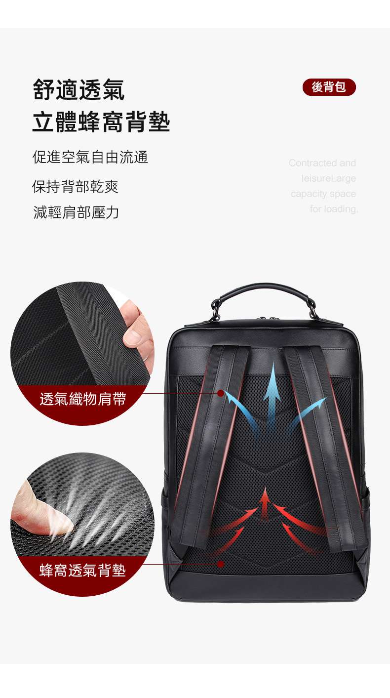 商務時尚休閒後背包 納帕牛皮雙肩包 男士筆記本電腦包 大容量旅行包 真皮男士背包 真皮包包