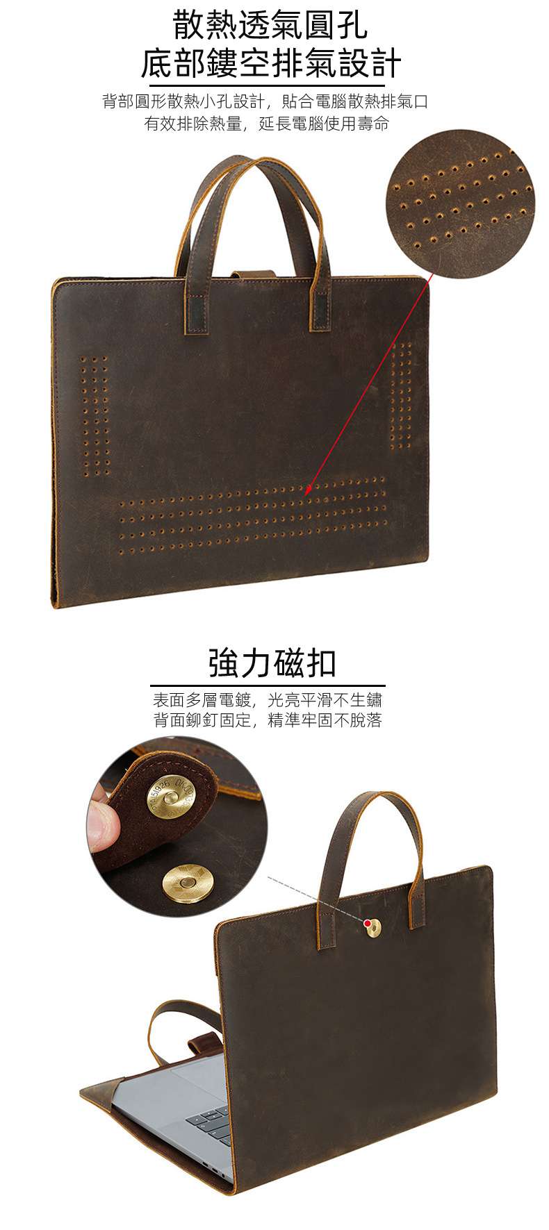 適用蘋果華為戴爾惠普聯想15.6吋筆記本電腦包 真皮內膽包 手提電腦保護套 瘋馬皮筆電包 真皮包包
