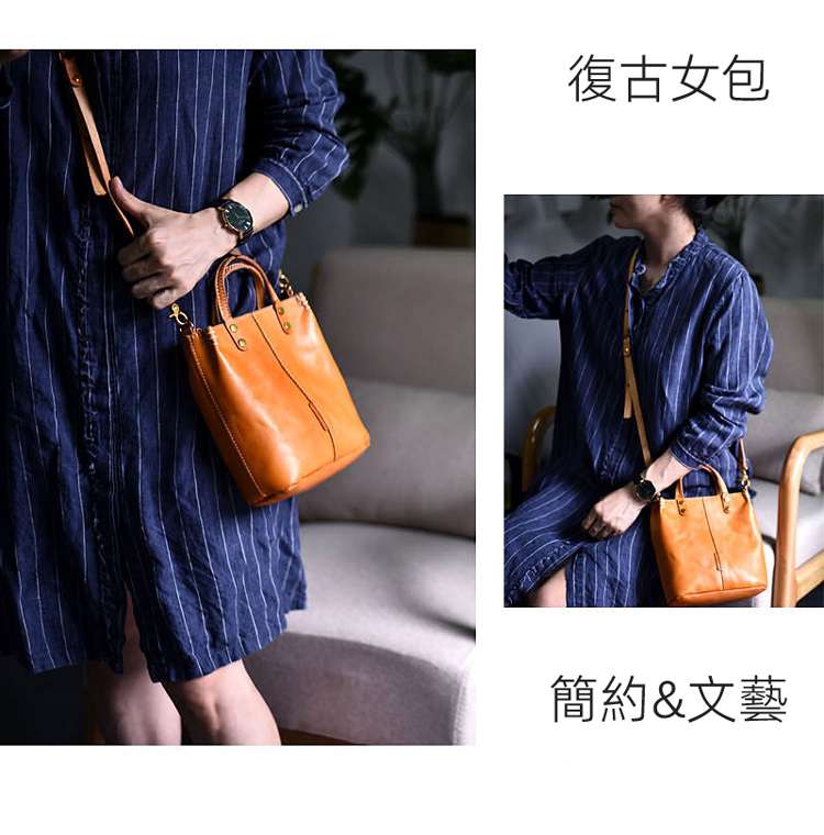 復古文藝小清新簡約女包 植鞣革單肩包 真皮斜挎小包 休閒手工牛皮手提包斜背包 真皮包包