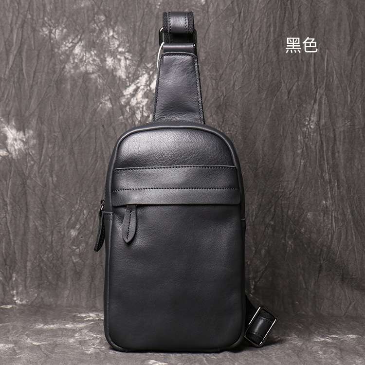 歐美款復古時尚胸包 瘋馬皮男包 真皮斜跨包手機包 戶外運動單肩包斜背包側背包  真皮包包