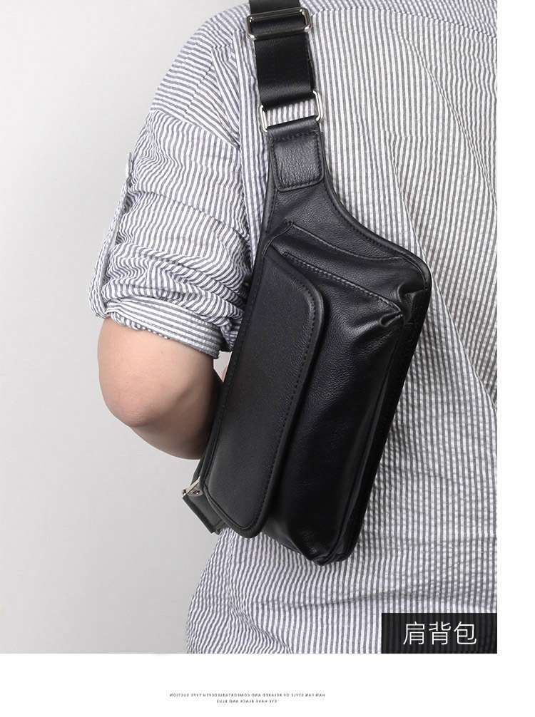 多功能時尚潮流腰包 真皮胸包 頭層牛皮單肩背包斜挎包 休閒斜背包 真皮包包