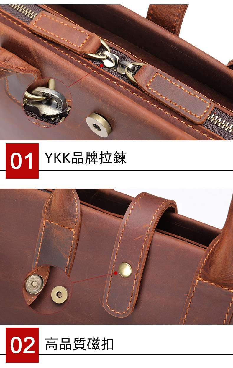 歐美款手提包 瘋馬皮公事包 男士真皮商務電腦包 頭層牛皮公文包 斜背包肩背包手袋 真皮包包