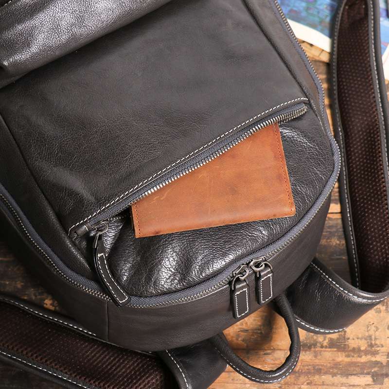 復古大容量男女後背包 學生書包 真皮雙肩背包 商務休閒戶外旅行包 頭層牛皮電腦背包 真皮包包