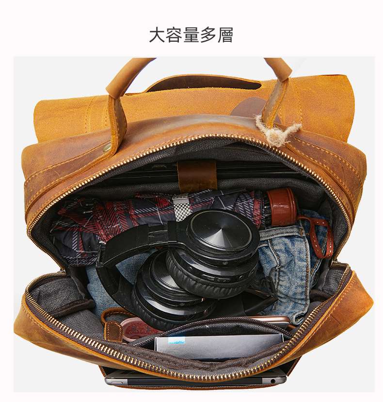 復古瘋馬皮雙肩包 頭層牛皮後背包 真皮雙肩背包 學生書包筆電包 戶外電腦背包 真皮包包