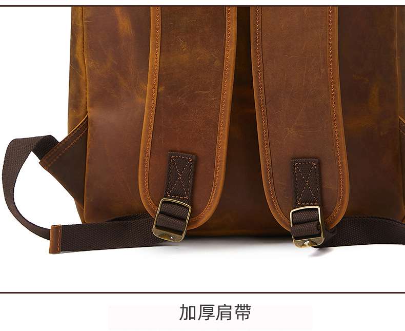 復古瘋馬皮雙肩包 頭層牛皮後背包 真皮雙肩背包 學生書包筆電包 戶外電腦背包 真皮包包