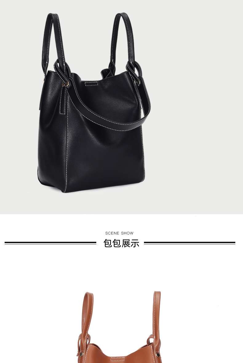 復古軟皮水桶包 真皮托特包 女士包包 新款原創時尚手提包女包 單肩背包側背包大軟包 真皮包包