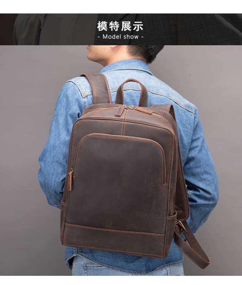復古頭層牛皮後背包 男士雙肩包 瘋馬皮大容量雙肩旅行包 休閒學生書包 真皮雙肩背包 真皮包包