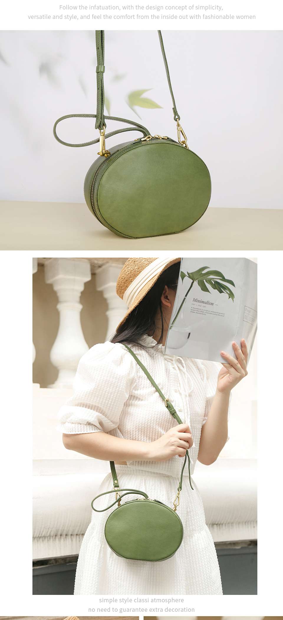 簡約圓形手拎包單肩包 復古手提包 頭層牛皮女款斜挎包 真皮女包斜跨包手袋 女士斜背包 真皮包包