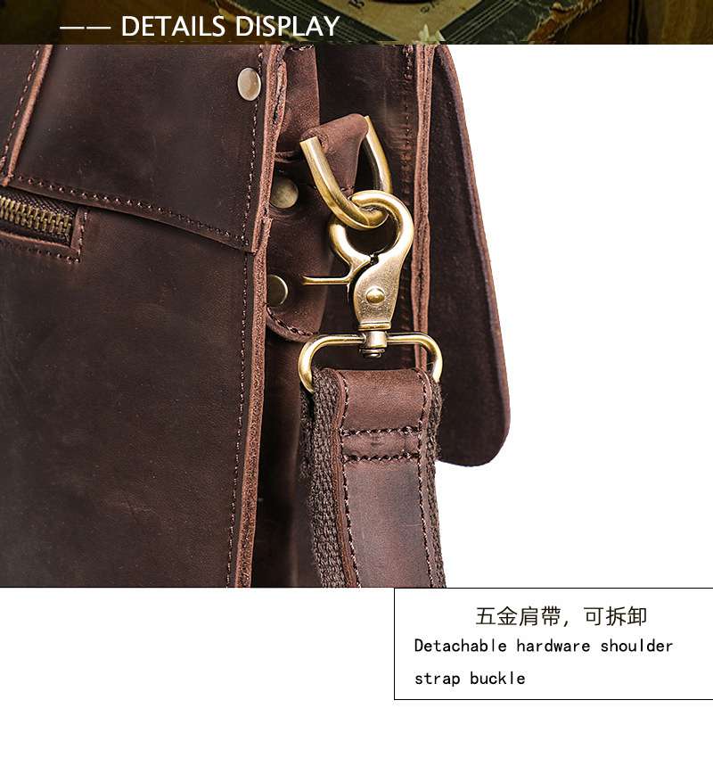 歐美復古手提包 瘋馬皮公文包手袋 男士公事包瘋馬牛皮單肩斜挎包 大容量真皮商務14吋電腦包 真皮包包