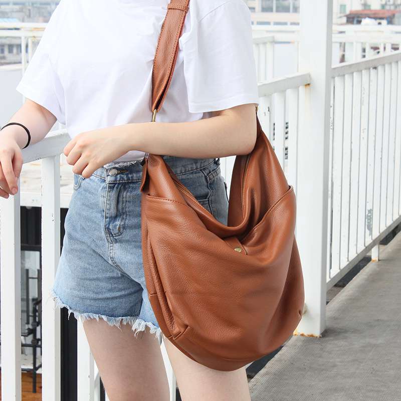 大容量慵懶風大包包 軟皮托特包 休閒大容量單肩背包斜挎女包 時尚潮流斜背包侧背包 肩背包 真皮包包