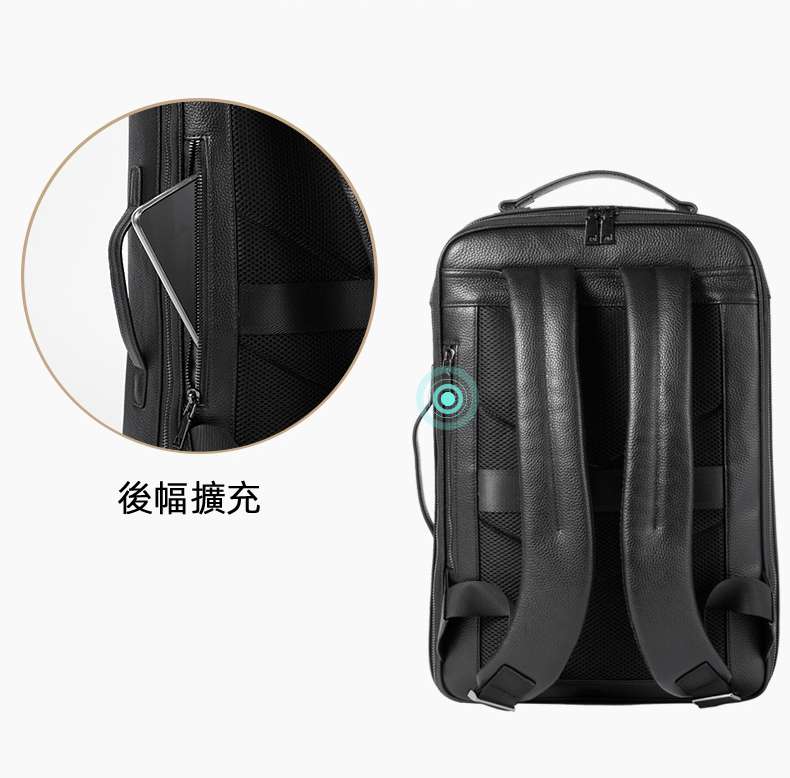 男款真皮雙肩包 頭層牛皮商務15.6吋電腦包 大容量後背包 時尚雙肩背包立體背包旅行包 真皮包包
