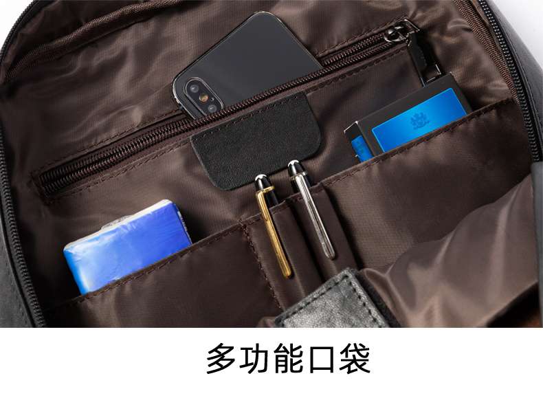 植鞣牛皮男士雙肩背包 真皮時尚雙肩包 男士簡約後背包 頭層牛皮旅行背包 多功能電腦背包 真皮包包