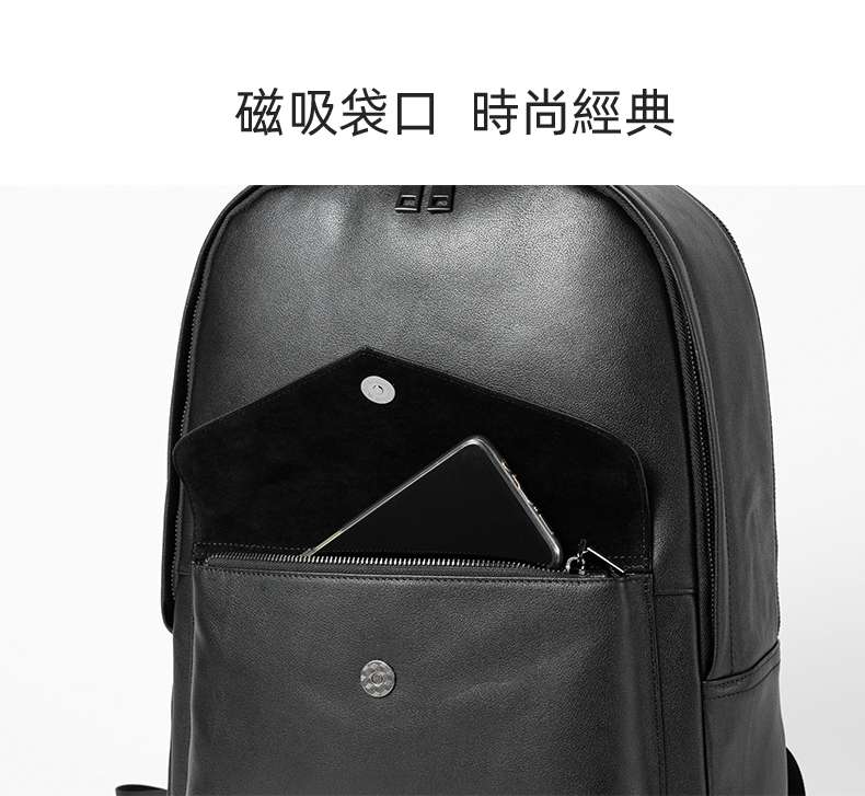韓版真皮雙肩包 英倫風男士後背包 潮流純色商務雙肩背包 頭層牛皮大容量電腦包旅行包 真皮包包