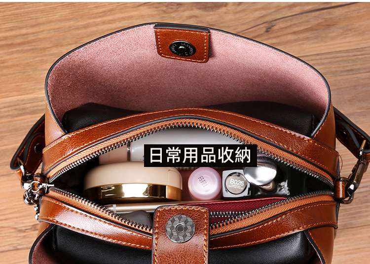 油蠟牛皮流蘇包 真皮斜跨包 頭層牛皮女包 新款時尚單肩背包水桶包 女士小包包 側背包 真皮包包