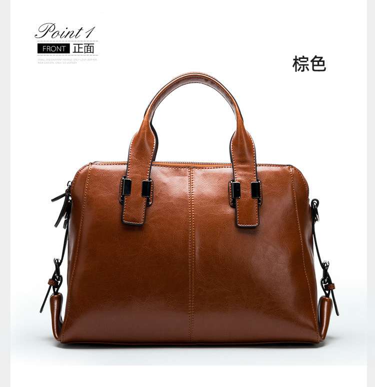 歐美時尚油蠟牛皮手提包 真皮女包 簡約手提手袋大包包  牛皮斜挎包肩背包斜背包側背包 真皮包包