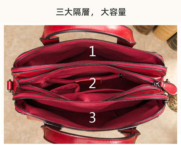 歐美時尚油蠟牛皮手提包 真皮女包 簡約手提手袋大包包  牛皮斜挎包肩背包斜背包側背包 真皮包包