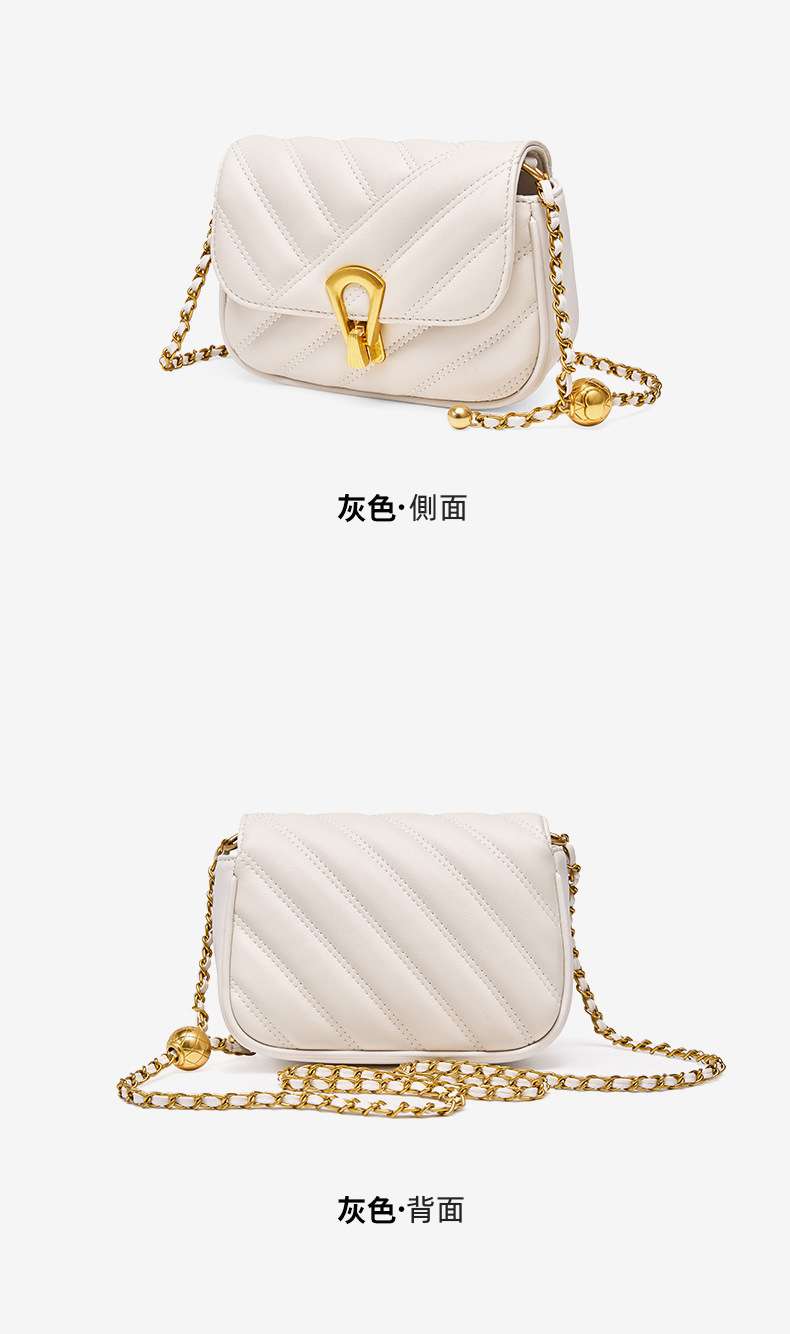 小香風鏈條包斜挎包 輕奢真皮腋下包 迷你小包包女包 小金球小圓包 包蓋式菱格包  真皮包包