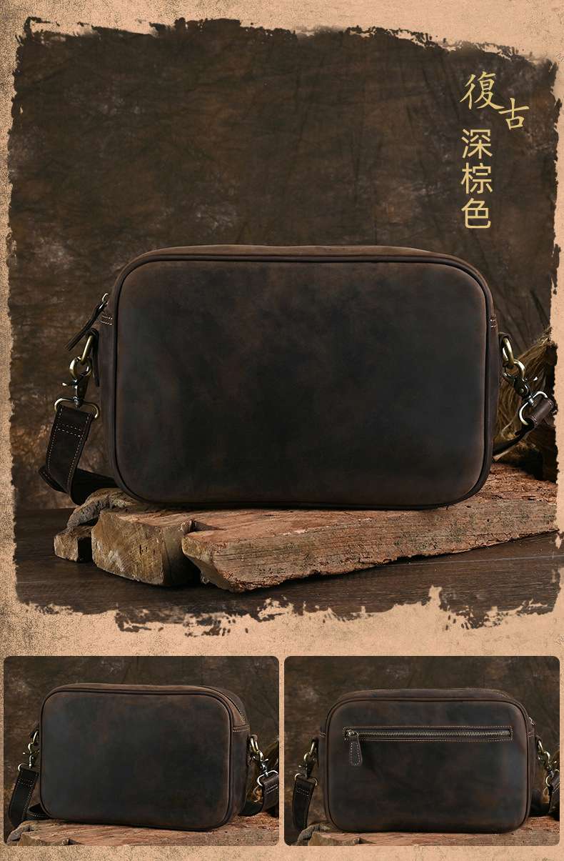 復古真皮男士包包 頭層牛皮單肩斜挎包 手工牛皮背包 簡約瘋馬皮男包斜背包肩背包側背包   真皮包包