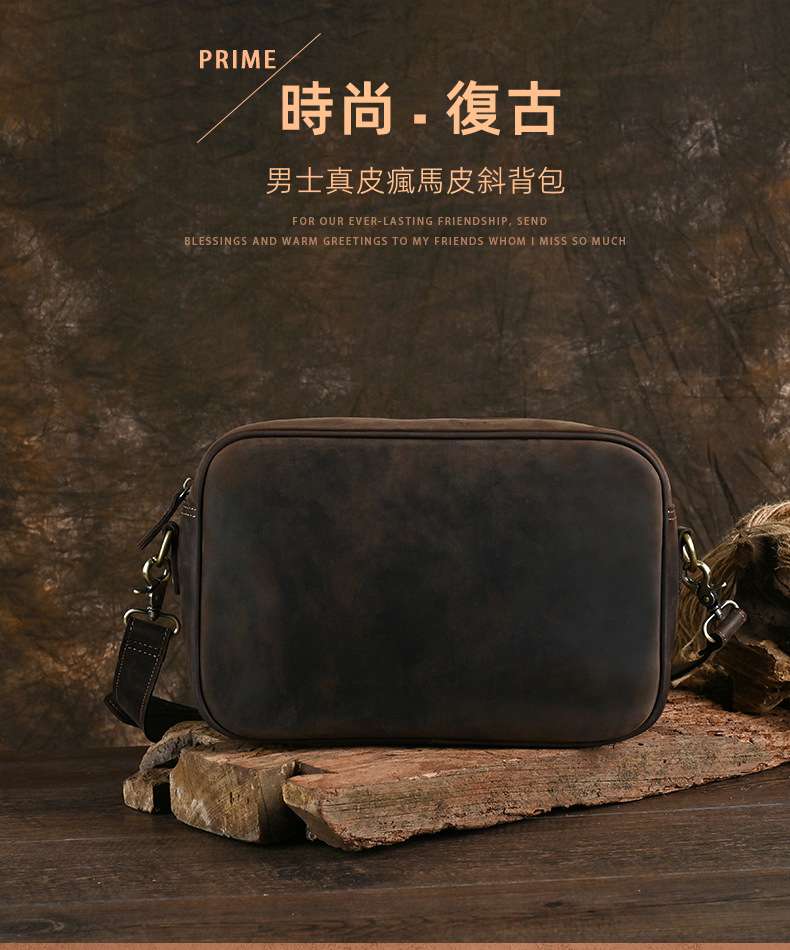 復古真皮男士包包 頭層牛皮單肩斜挎包 手工牛皮背包 簡約瘋馬皮男包斜背包肩背包側背包   真皮包包