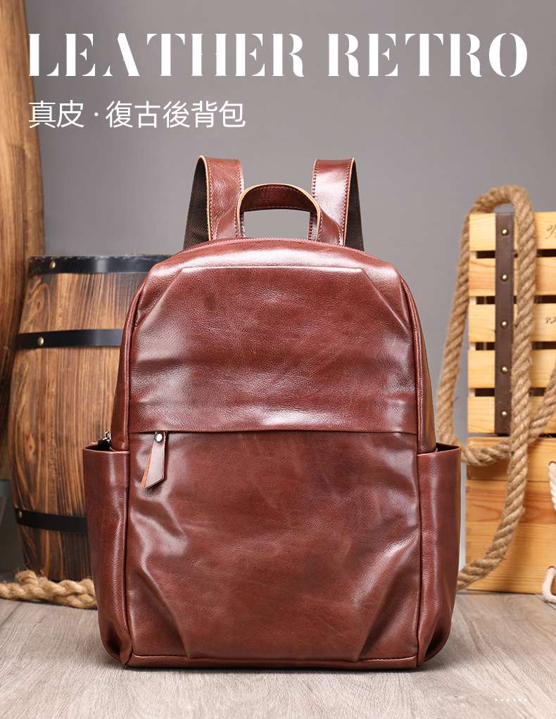 男士雙肩包 油皮後背包 真皮復古雙肩背包 戶外休閑筆電包 頭層牛皮商務電腦包  真皮包包
