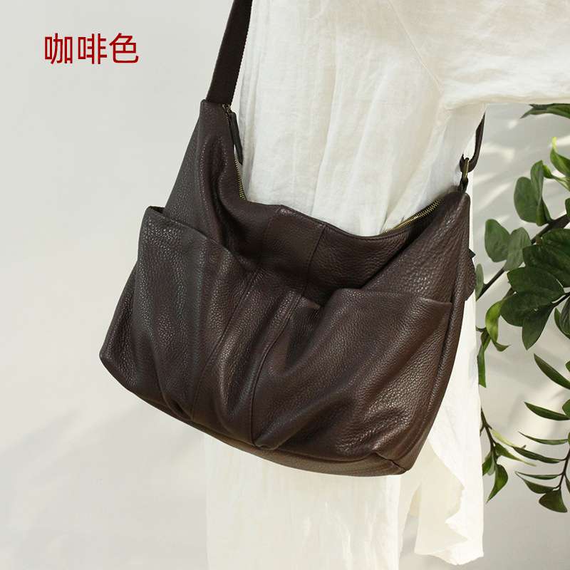 頭層牛皮斜挎包 女式韓版大包包 真皮女包 大容量軟皮斜背包 休閑單肩包大軟包 真皮包包