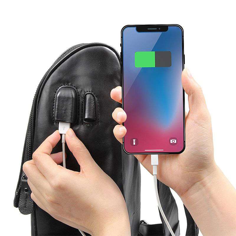 真皮雙肩包 男帶手機行動USB充電接口背包 頭層牛皮後背包 大容量14吋電腦書包  真皮包包