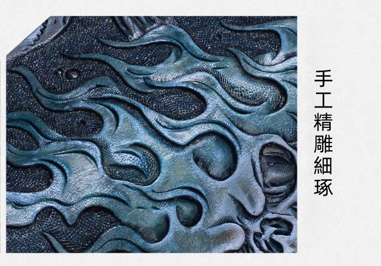 真皮骷髏錢夾 手工皮雕錢包 原創復古長款皮夾 頭層牛皮搖滾朋克個性長款錢包 真皮包包