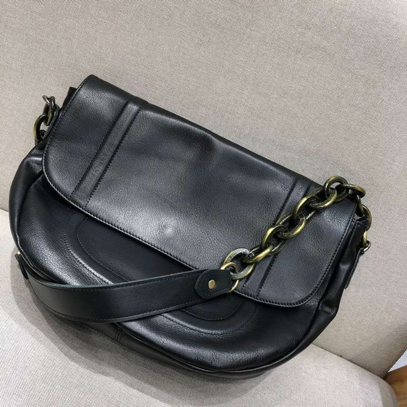 真皮復古手工斜背包 頭層牛皮單肩包 女生斜挎包 大容量腋下包 女款肩背包托特包 真皮包包