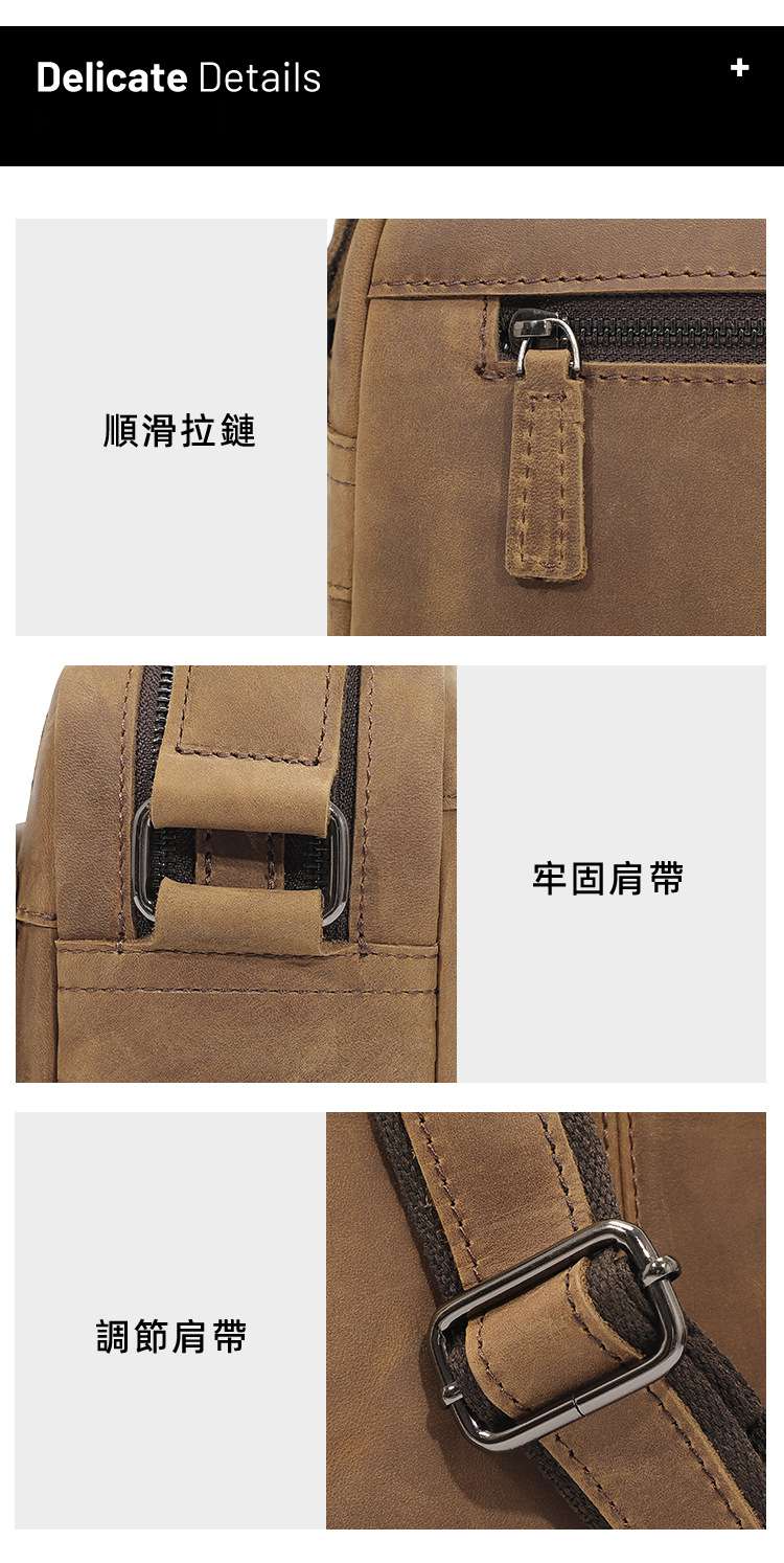 復古真皮男包 瘋馬皮大容量斜挎包 頭層牛皮單肩包斜背包 男式郵差包側背包包 真皮包包