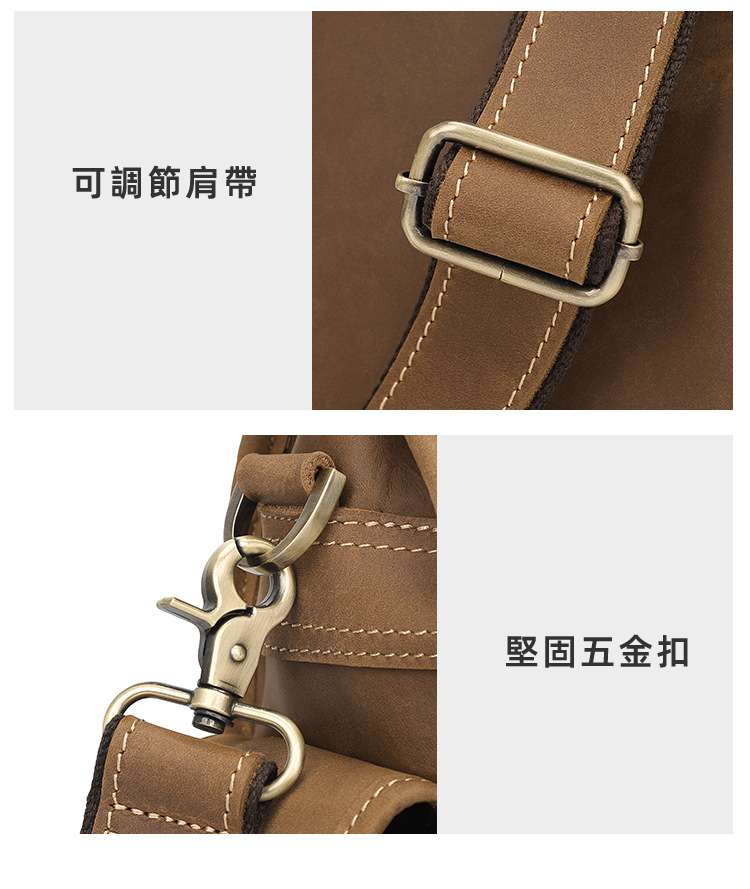 歐美復古真皮手提包 男式瘋馬皮手袋 多口袋頭層牛皮公文包 商務電腦包單肩背包斜跨包斜背包 真皮包包