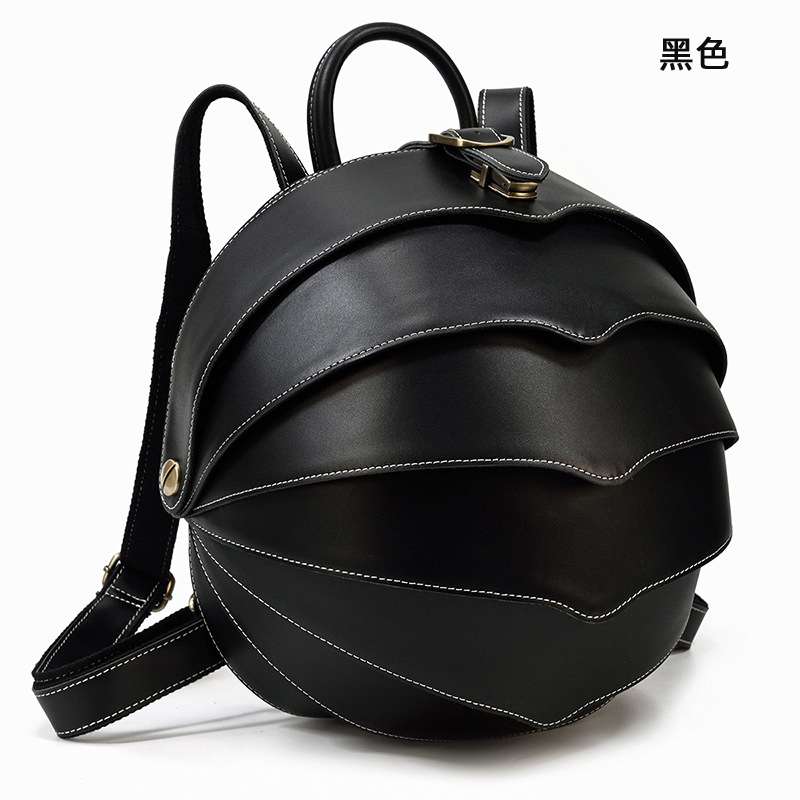 個性甲殼蟲後背包 圓形瘋馬皮雙肩包 復古休閒創意真皮包包 頭層牛皮男女背包書包  真皮包包