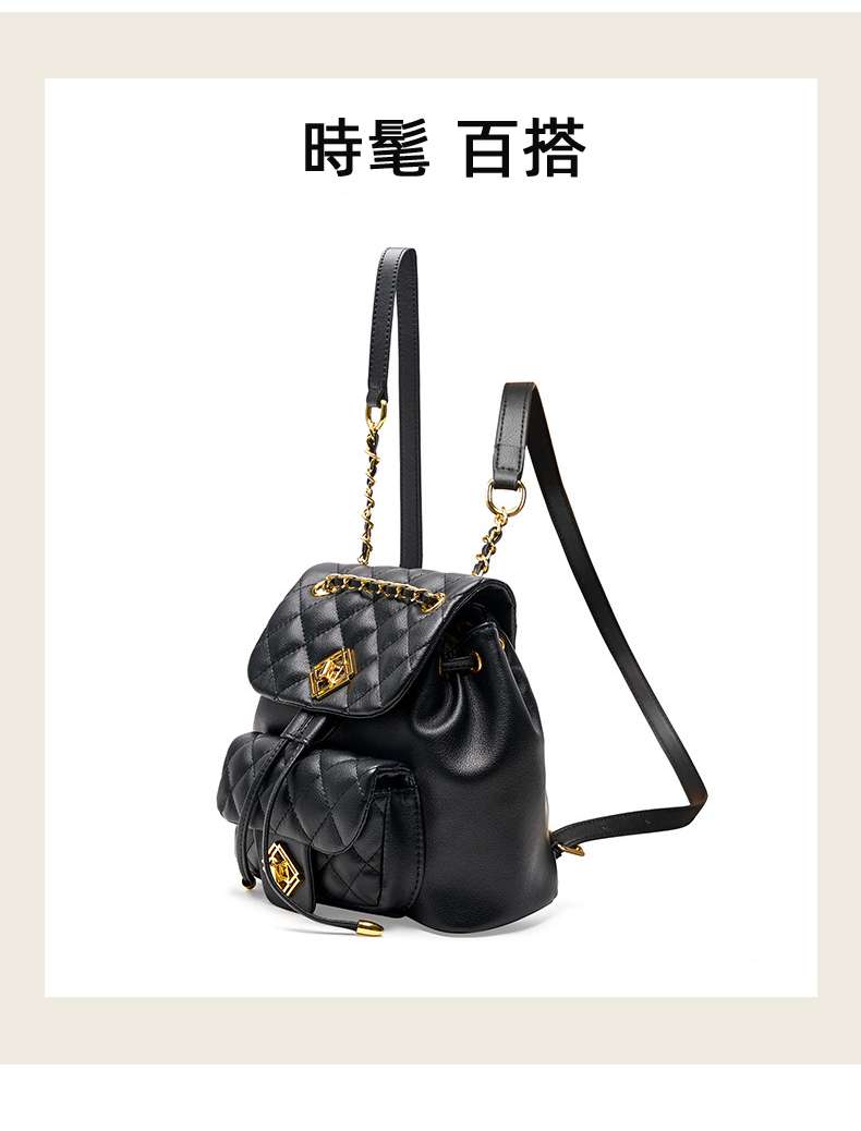 多功能背法 真皮菱格後背包 女生單肩背包 牛皮雙肩包 新款時尚高級感書包小背包  真皮包包
