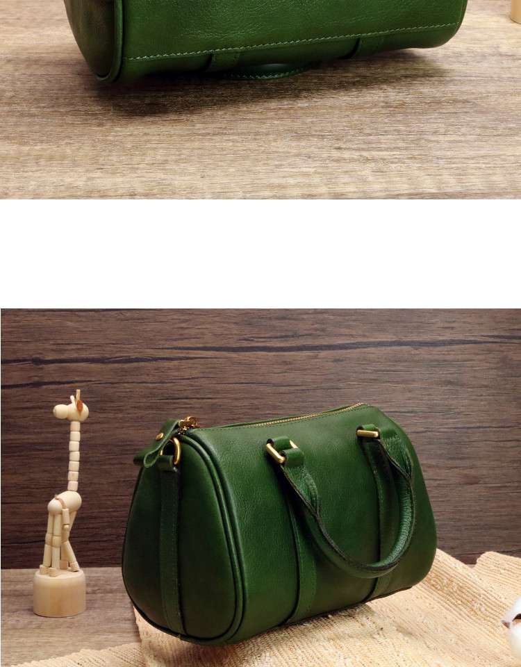 復古植鞣皮手工女包 頭層牛皮斜挎包單肩包 真皮枕頭包手提小包 波士頓包文藝斜背包側背包 真皮包包