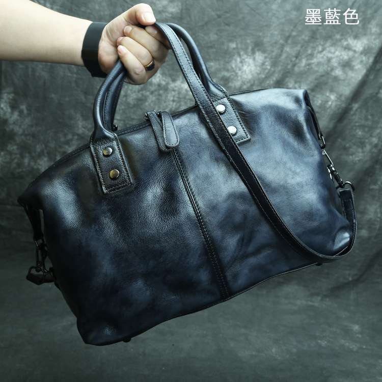 復古擦色手提包 真皮手提袋 樹膏皮手工休閒單肩包 韓版潮流斜挎包手袋 真皮斜背包 真皮包包