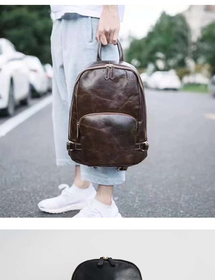 潮流英倫風後背包 女士雙肩包 個性頭層牛皮學生書包 歐美風格女性旅行背包 真皮包包