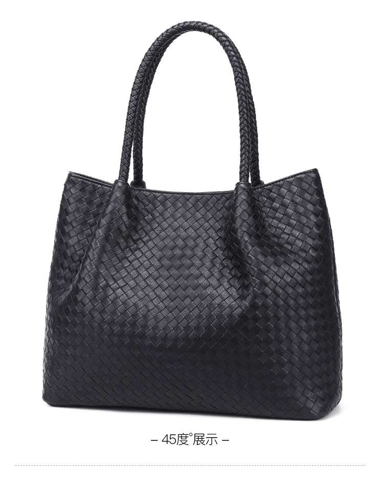 柔軟羊皮編織包 真皮女包 手工編織單肩包側背包手提包 大容量托特包手袋子母包包 真皮包包
