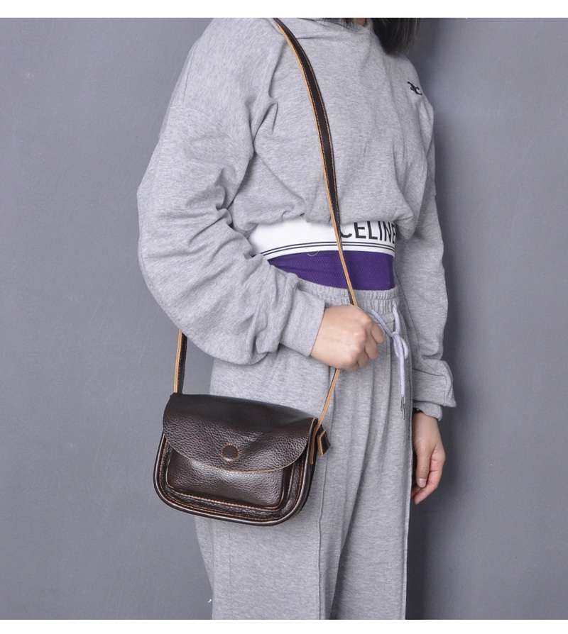 歐美復古女包 頭層牛皮荔枝紋小方包 時尚休閒便攜女士斜背包單肩挎包 真皮包包