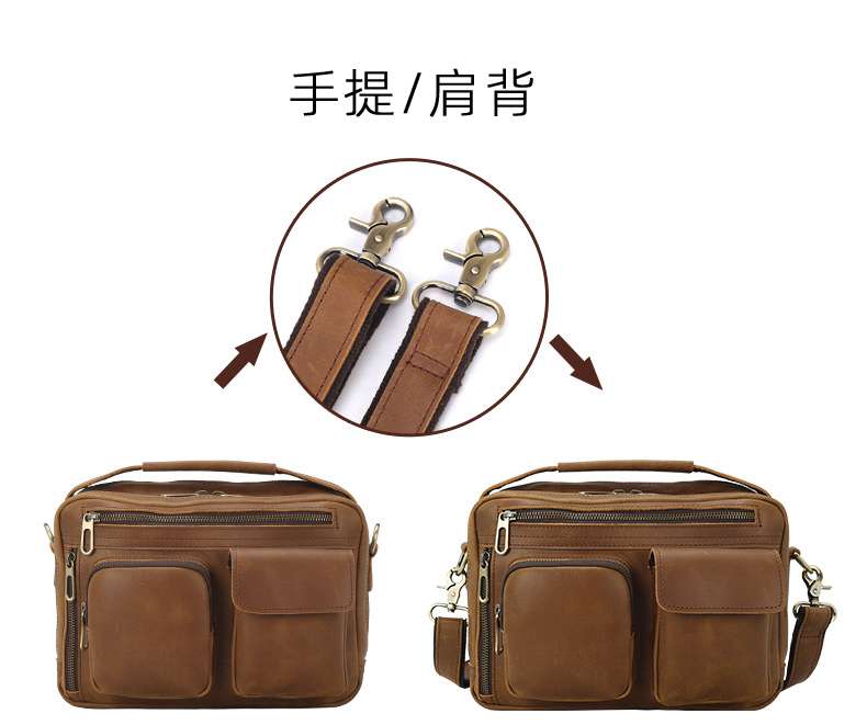 復古瘋馬皮斜背包 真皮男包郵差包 頭層牛皮9.7吋iPad包包 單肩斜挎包手提包  真皮包包