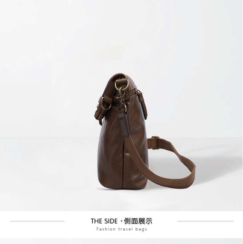 復古英倫真皮男包 可擴容寬口頭層牛皮男士單肩包斜背包 郵差包斜挎包ipad包包 真皮包包