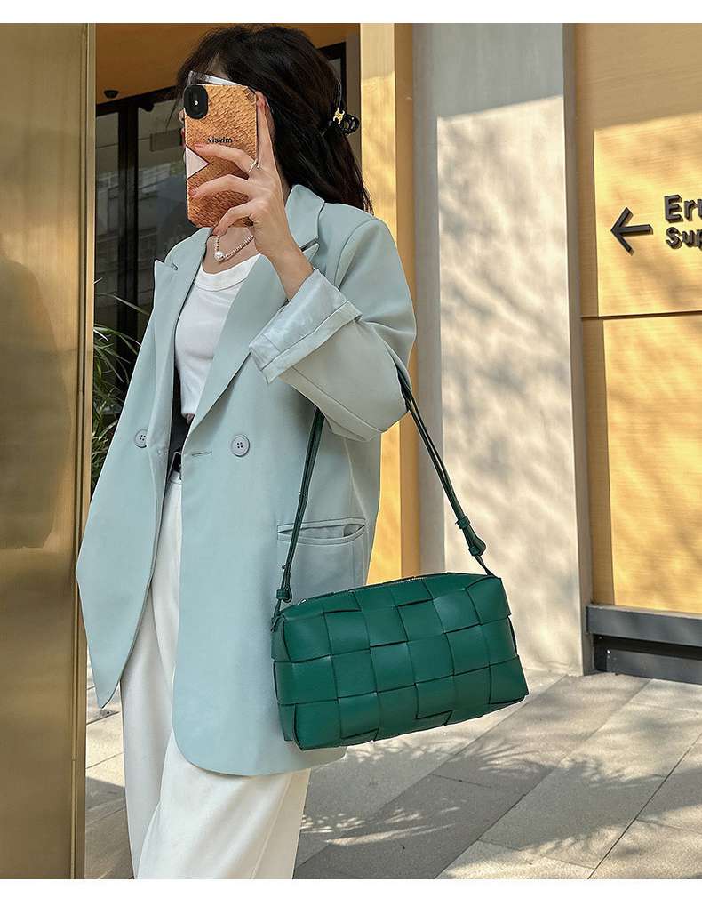 雙面頭層牛皮女包手工編織包 女式斜背手提包 真皮女包 時尚百搭經典單肩背包斜挎包  真皮包包