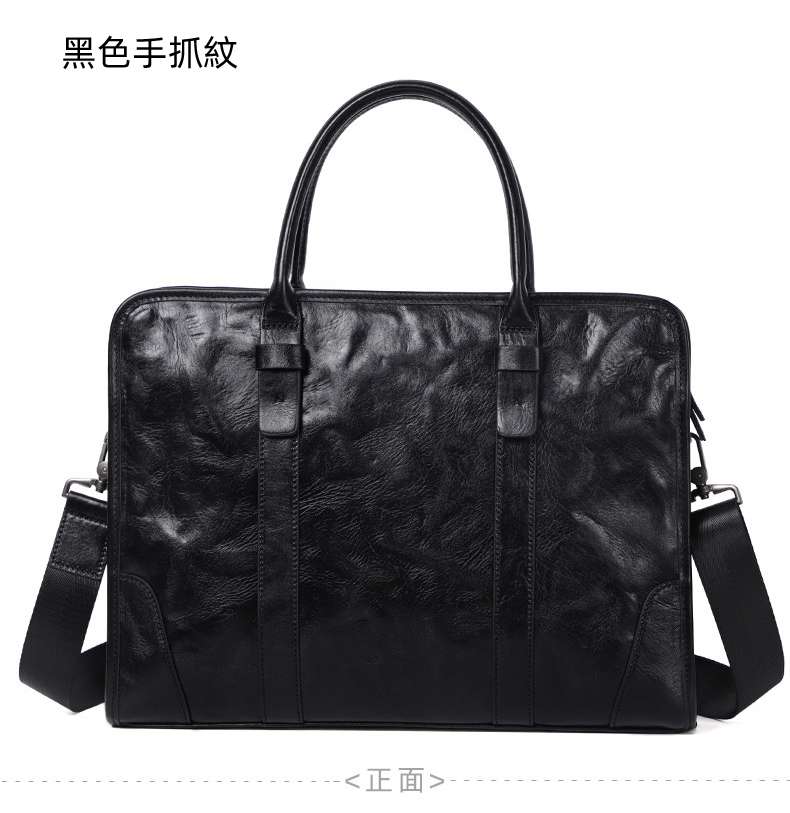 植鞣皮手抓紋公事包 頭層牛皮手提包 真皮大容量商務電腦包文件公文包 男款斜背包  真皮包包