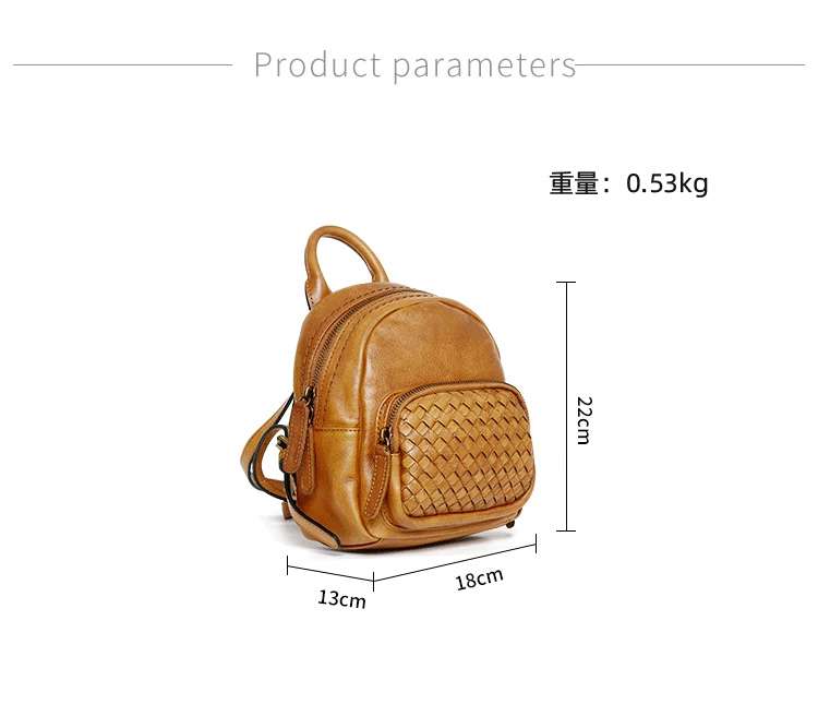 植鞣皮後背包 女式復古真皮mini包包 時尚百搭雙肩背包休閒編織包 簡約軟皮小背包  真皮包包