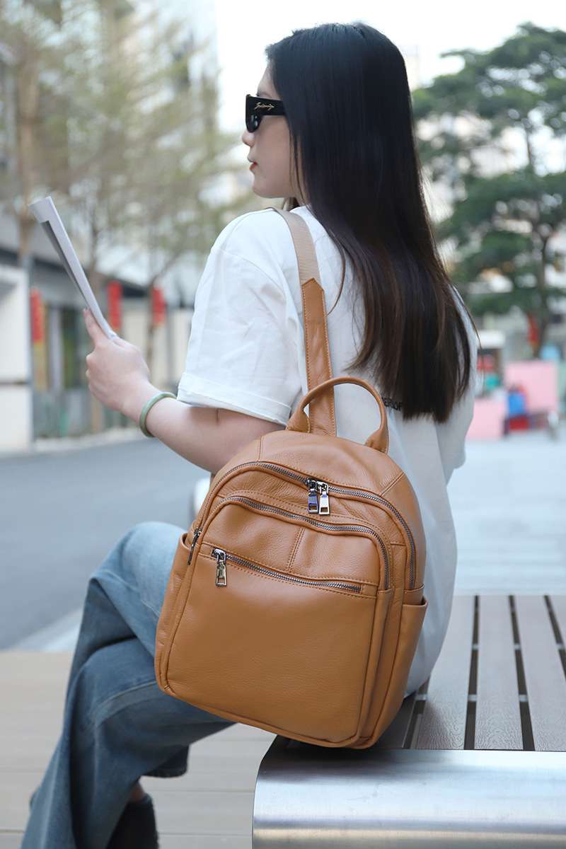 女式真皮雙肩包 新款韓版時尚百搭頭層牛皮後背包 大容量學生書包 潮背包女包  真皮包包